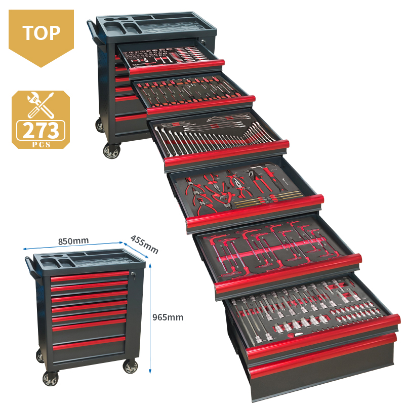 Workshop Tools Trolley - 7-Schubladen-Werkzeugwagen mit 273-teiligem EVA-Schaumstoff-Werkzeugsatz, robuster Werkzeugschrank