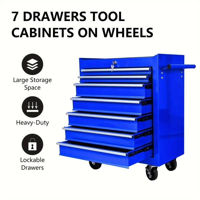 Workshop Tools Trolley - 7-Schubladen-Werkzeugwagen in Blau, multifunktional, mit Rädern,