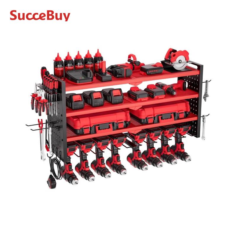 Workshop Electric Tools - SucceBuy 4-Schichtiger Handwerkzeug-Organizer Wandmontierte Lochplatte Elektrowerkzeug-Aufbewahrungshalter