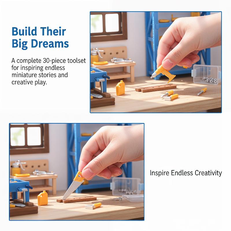 Mini Workshop Tools - Puppenhaus-Werkstatt Mini-Werkzeugset im Maßstab 1:12, 30-teilig,