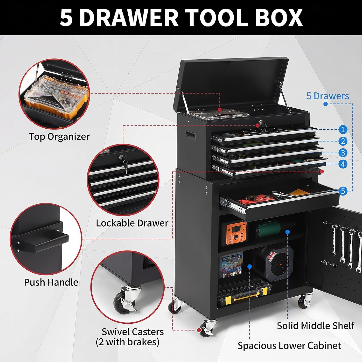 5-Schubladen-Rollwerkzeugschra – Workshop Tools Trolley Bewertung und Preis